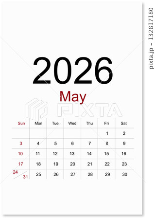 Calendar May 2026 flat style isolated on white background, Save clipping path. Calendar May 2026 flat style isolated on white background, Save clipping path. 132817180