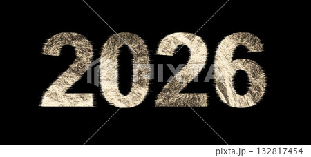 Golden metallic 2026 number with glowing pearlescent texture and soft fuzzy shine. Festive Golden metallic 2026 number with glowing pearlescent texture and soft fuzzy shine. Festive 132817454