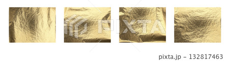 Golden shiny texture background. Metallic foil surface with wrinkled gradient, glitter glow and 132817463