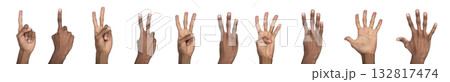 Hand finger sign set. Dark-skinned male showing counting gestures with index finger pointing, two, Hand finger sign set. Dark-skinned male showing counting gestures with index finger pointing, two, 132817474