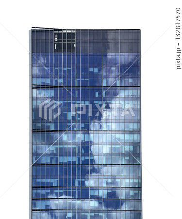 Skyscraper building exterior facade. Modern glass tower with reflective surface representing urban Skyscraper building exterior facade. Modern glass tower with reflective surface representing urban 132817570