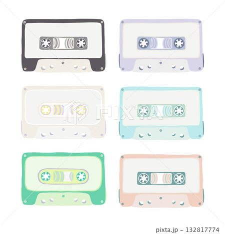 Audio cassette tapes collection, cartoon cute flat design Audio cassette tapes collection, cartoon cute flat design 132817774