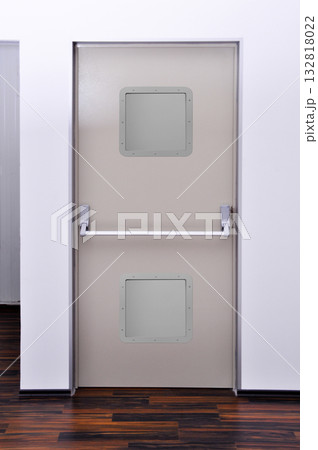Emergency exit door. Push bar and rail for panic exit Emergency exit door. Push bar and rail for panic exit 132818022