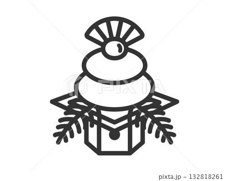 鏡餠のアイコン（線画）のイラスト 132818261