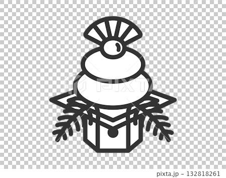 Illustration of Kagami mochi icon (line drawing) 132818261