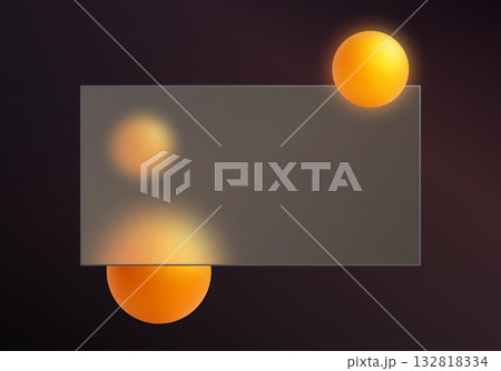 Modern glass morphism banner with orange glowing spheres on a dark gradient background, ideal for Black Friday advertisements 132818334