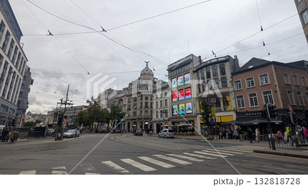 Road with city tram lanes in Antwerp Road with city tram lanes in Antwerp 132818728