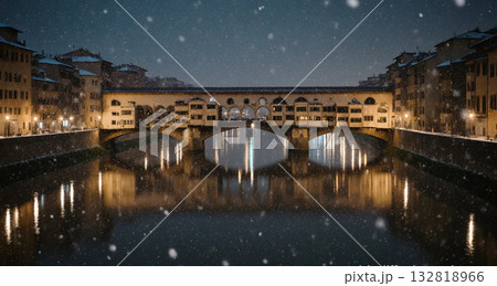 雪降る夜の橋 132818966