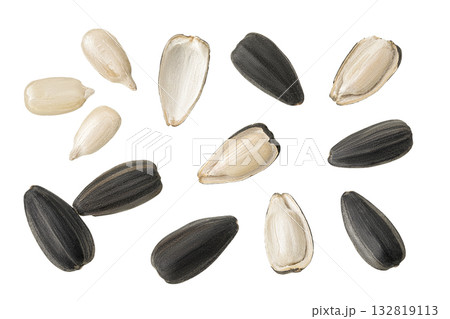 Sunflower seeds isolated on white background. Top view. Flat lay 132819113