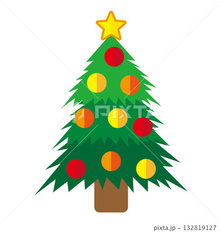 シンプルでフラットな白バックのクリスマスツリーのイラスト 132819127