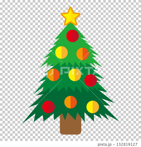 シンプルでフラットな白バックのクリスマスツリーのイラスト 132819127