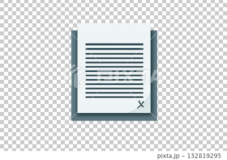 An illustrated document with horizontal lines, showcasing written content, features a small cross symbol indicating a possible action or state. An illustrated document with horizontal lines, showcasing written content, features a small cross symbol indicating a possible action or state. 132819295