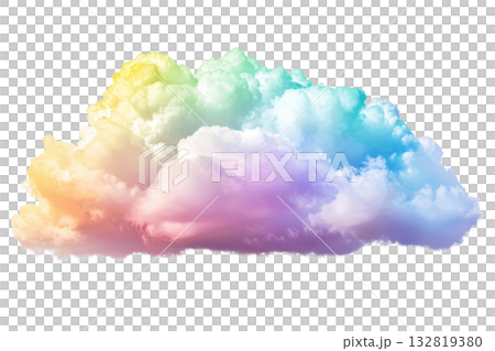 A colorful cloud with soft, fluffy textures and a gradient of pastel shades. 132819380