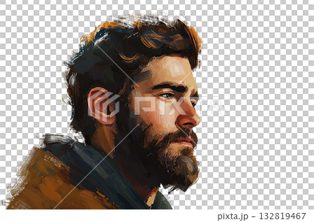 A thoughtful man with a full beard and tousled hair gazes off to the side, exuding a sense of contemplation and rugged charm. A thoughtful man with a full beard and tousled hair gazes off to the side, exuding a sense of contemplation and rugged charm. 132819467