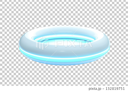 A sleek, glowing circular object with blue accents, resembling a futuristic ring or pool float with a minimalist design. 132819751