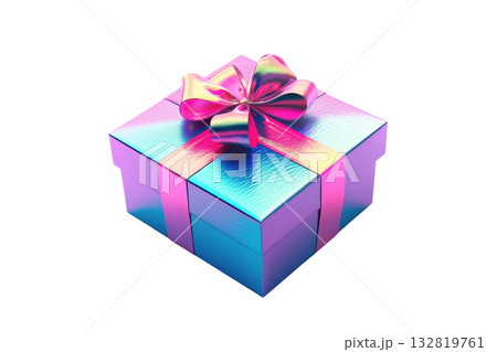 A shiny, multi-colored gift box adorned with a vibrant bow. A shiny, multi-colored gift box adorned with a vibrant bow. 132819761