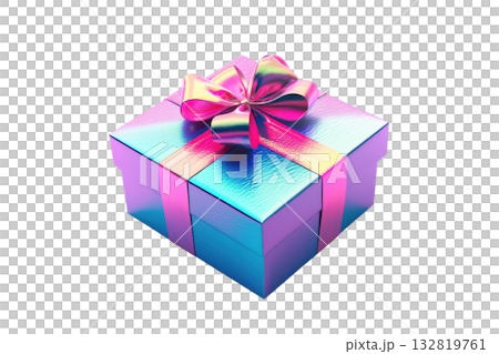 A shiny, multi-colored gift box adorned with a vibrant bow. A shiny, multi-colored gift box adorned with a vibrant bow. 132819761