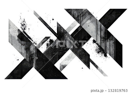 A dynamic composition of angular shapes with a contrasting black-and-white color palette, featuring textures and drips. A dynamic composition of angular shapes with a contrasting black-and-white color palette, featuring textures and drips. 132819763