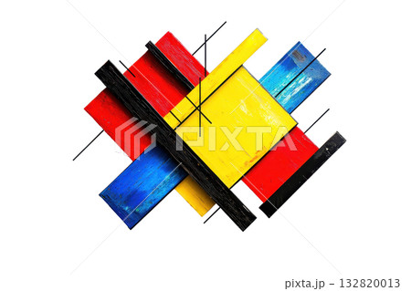 A vibrant arrangement of geometric shapes in red, yellow, blue, and black, creating a striking visual composition. A vibrant arrangement of geometric shapes in red, yellow, blue, and black, creating a striking visual composition. 132820013