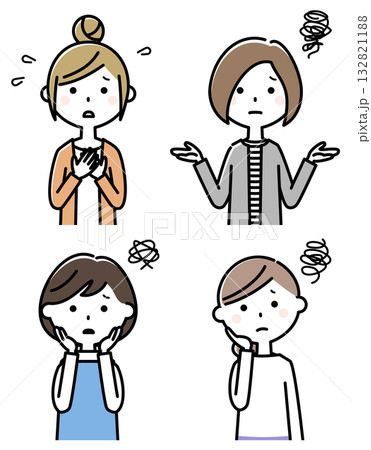 困っている若い女性のイラストセット 132821188