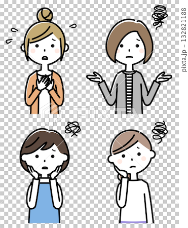 困っている若い女性のイラストセット 132821188