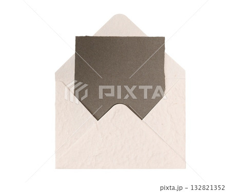 Brown craft envelope mockup presenting blank textured paper card for message, background isolated transparent personalized 132821352