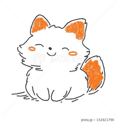 Adorable kawaii fox. Hand drawn charcoal animal sketch. Cute happy foxy, doodle vector childish design element 132821790