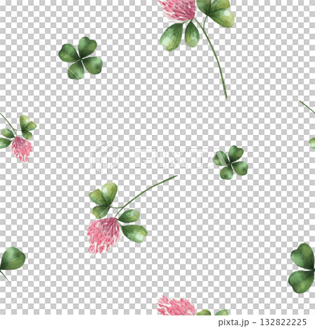 Seamless clover pattern with green leaves. Watercolor pattern, hand drawn, on white background. Botanical illustration of field herbs and flowers. Meadow plants. For decor, wedding, cards, printing. Seamless clover pattern with green leaves. Watercolor pattern, hand drawn, on white background. Botanical illustration of field herbs and flowers. Meadow plants. For decor, wedding, cards, printing. 132822225