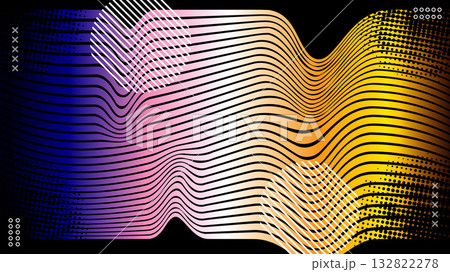 Modern Waves Line Gradient Banner Background with Orange White Purple and Blue Isolated on Black Background 132822278