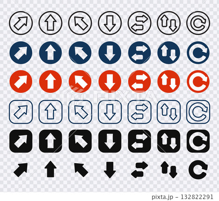 Collection of navigation arrows and refresh icons in various styles.Vector Illustration 132822291