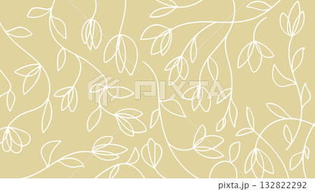 Nature Flowers Line Art Hand Drawn Background Seamless Botanical Pattern Design.Vector Illustration 132822292