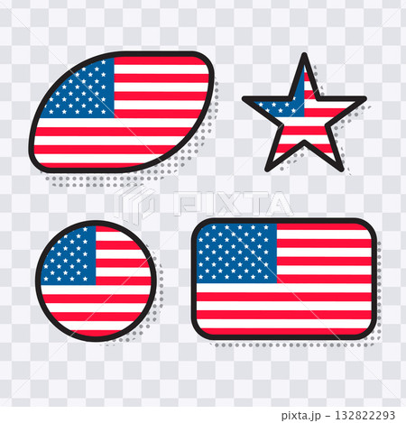 Set of four American flag icons in different shapes vector 132822293