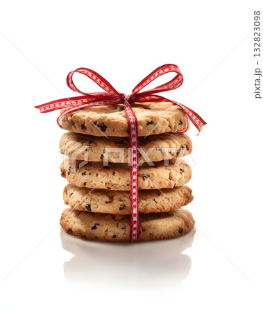 Stack of Cookies Tied with Ribbon on White Background with Soft Shadows 132823098