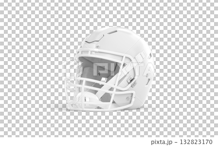 Blank white american football helmet mockup, transparent background, png, half-turned view, 3d rendering. Empty full face guard mask for sporty training mock up, cut out. 132823170
