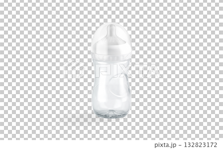 Blank transparent glass baby bottle mockup, transparent background, png, side view, 3d rendering. Empty anti-colic nursing nipple for newborn mock up, cut out. Blank transparent glass baby bottle mockup, transparent background, png, side view, 3d rendering. Empty anti-colic nursing nipple for newborn mock up, cut out. 132823172