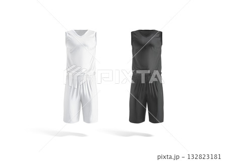 Blank black and white basketball uniform mockup, transparent background, png, front view, 3d rendering. Empty sporty jersey clothing for dribbling mock up, cut out. 132823181