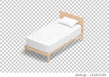 Blank wooden single bed with white bedding mockup, transparent background, png, 3d rendering. Empty small singlebed with pillow and mattress mock up, cut out. Blank wooden single bed with white bedding mockup, transparent background, png, 3d rendering. Empty small singlebed with pillow and mattress mock up, cut out. 132823184