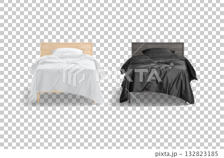 Blank single bed with black and white bedding mockup, transparent background, png, 3d rendering. Empty sleeping beds with duvet, pillow and linen cover mock up, cut out. Blank single bed with black and white bedding mockup, transparent background, png, 3d rendering. Empty sleeping beds with duvet, pillow and linen cover mock up, cut out. 132823185