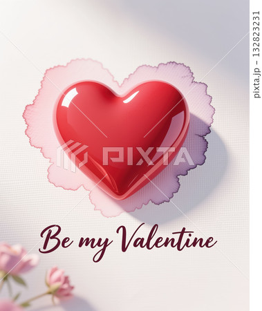 Shiny red heart on pink background, Valentines Day card. Shiny red heart on pink background, Valentines Day card. 132823231