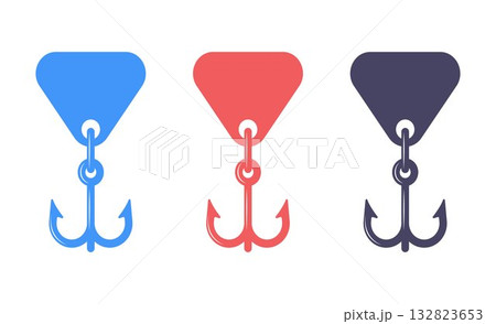 Black icon of a hook with a spoon for fishing. Black icon of a hook with a spoon for fishing. 132823653