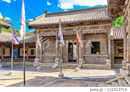 The ancient water town of Gubei near the site of the Great Wall of Simatai on a clear summer day. 132823719