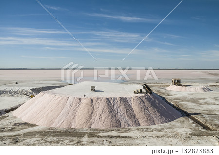 Trucks unloading raw salt bulk, Salinas Grandes, Trucks unloading raw salt bulk, Salinas Grandes, 132823883