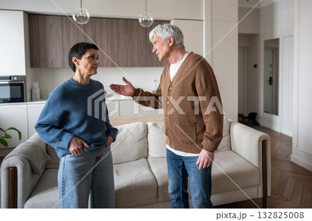 Aged man reprimanding wife nitpicking her actions. Senior relationship argue conflict, family strife 132825008