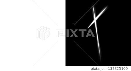 透明背景と黒背景の光のクロスシンボル 132825109