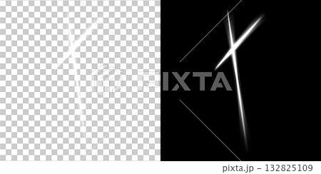 透明背景と黒背景の光のクロスシンボル 132825109