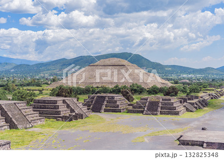 Teotihuacan in Mexico, showcasing iconic ancient pyramids and cultural heritage. Tourism, adventure, and historic exploration concept 132825348