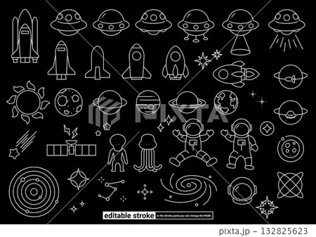 宇宙・天文　アイコンセット（編集可能なストローク） 132825623