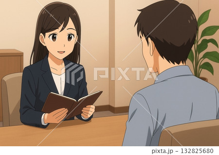 ノートを開いて相談内容を確認する女性アドバイザー 132825680