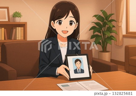 タブレットで男性プロフィールを紹介するアドバイザー 132825681