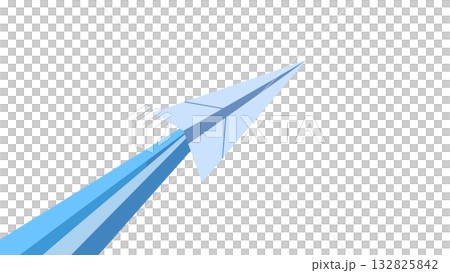 なめらかな青い光の軌跡を描く青い紙飛行機がきらきらと空へ舞い上がる姿が、希望と挑戦を象徴 132825842